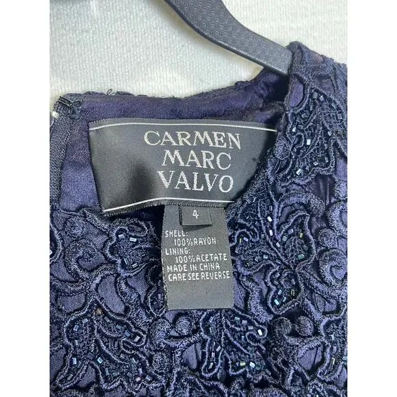Carmen Marc Valvo Navy Lace Beaded Sleeveless Top – Size 4 - Picture 6 of 9